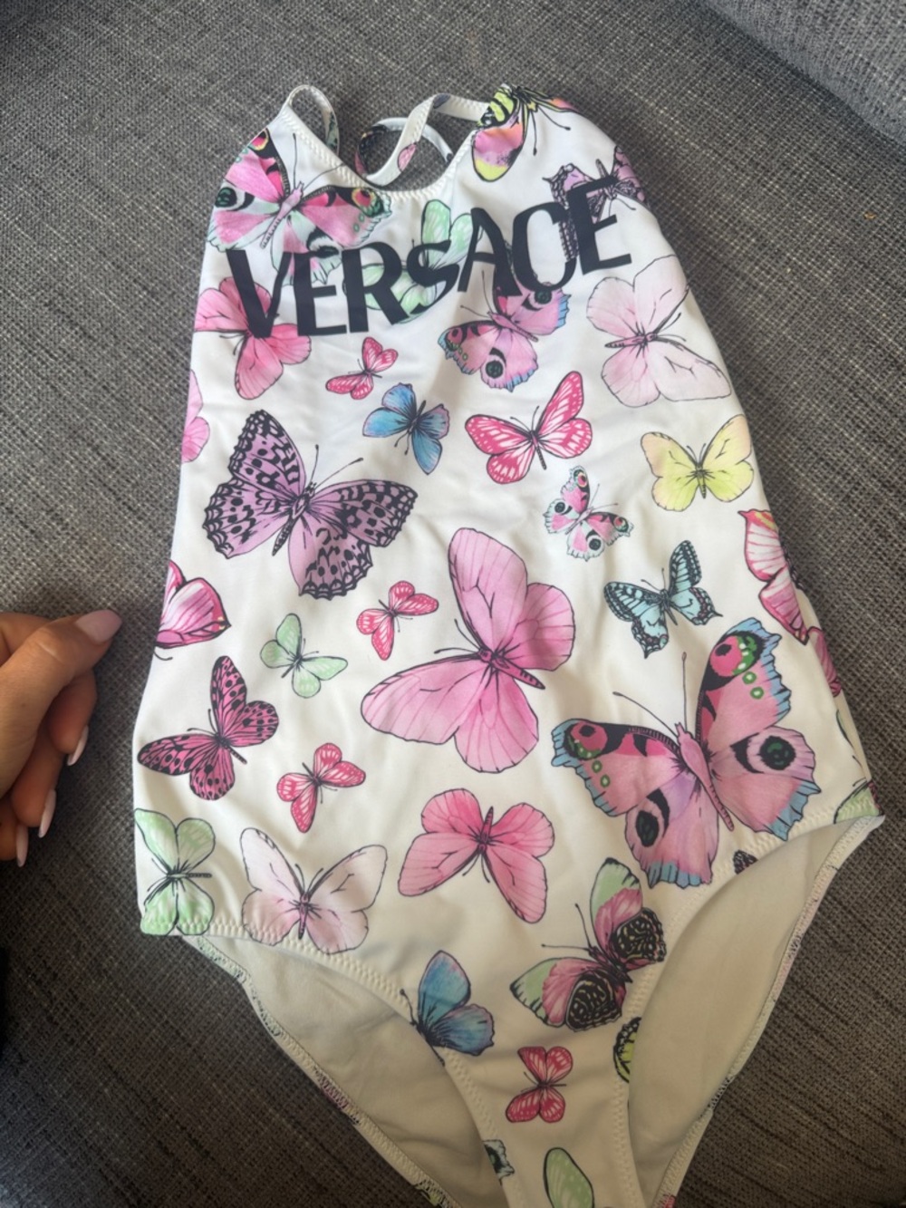 Versace White One-Piece Swimsuit with Pink Butterfly Print